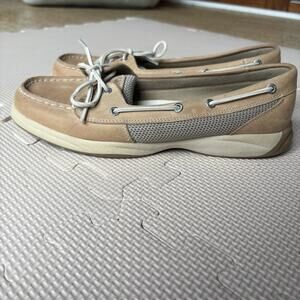 Sperry Top Sider Womens 2-Eyelet Tan Leather Boat Shoes Size 9 Mesh Breathable